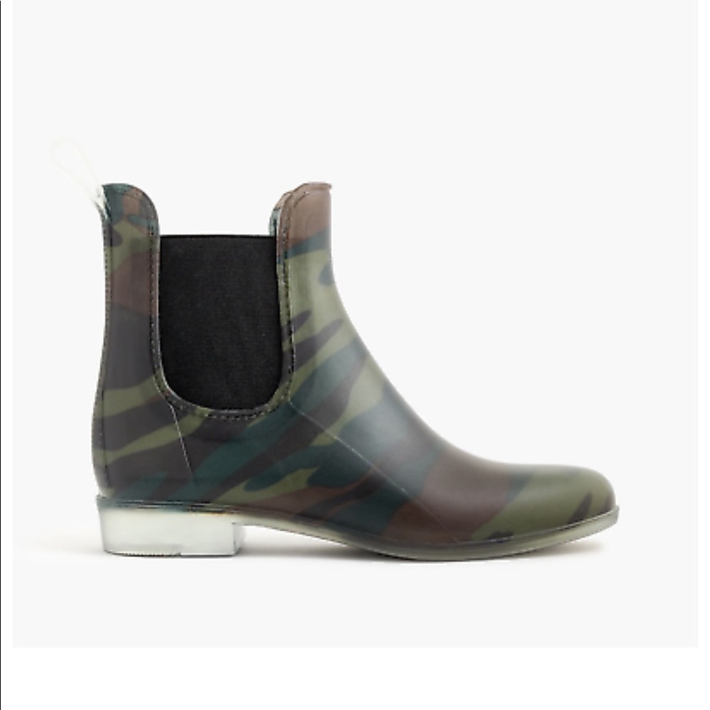 J. Crew Matte Chelsea Rain Boots in Olive Camo
